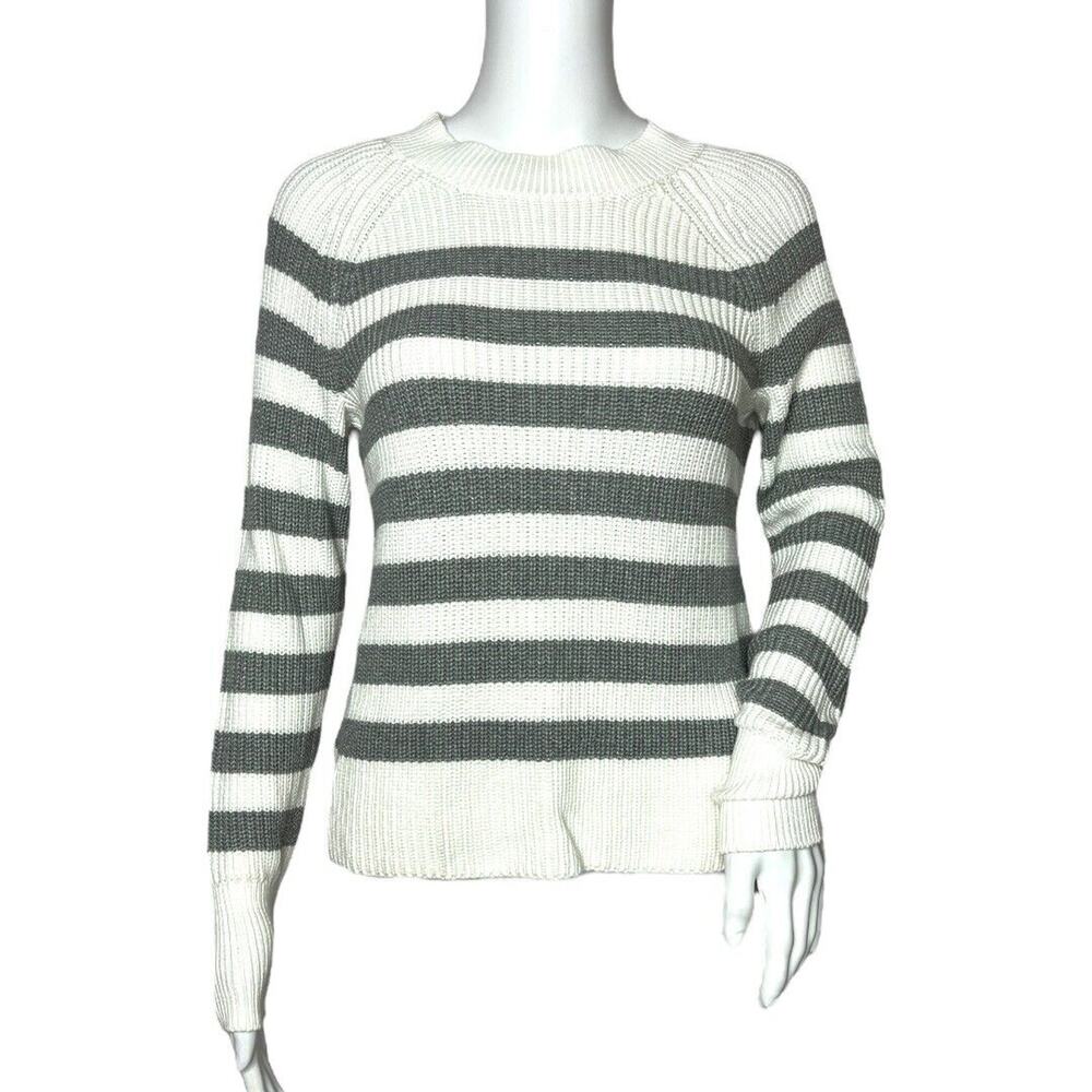 Banana Republic Sweater‎ Womens XS Gray White Striped Chunky Knit Neutral Preppy